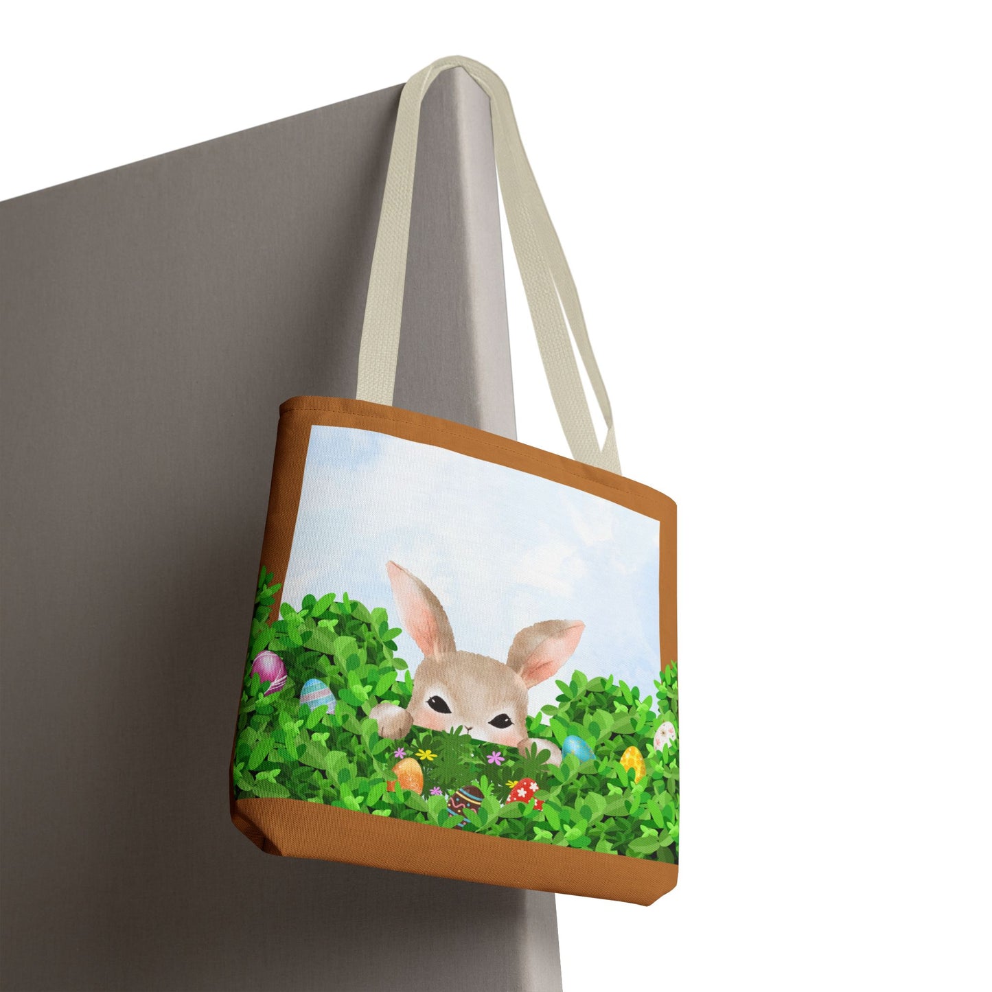 Easter Bunny Tote Bag – Cute Bunny in Garden Egg Hunt | AOP Tote 13” x 13”