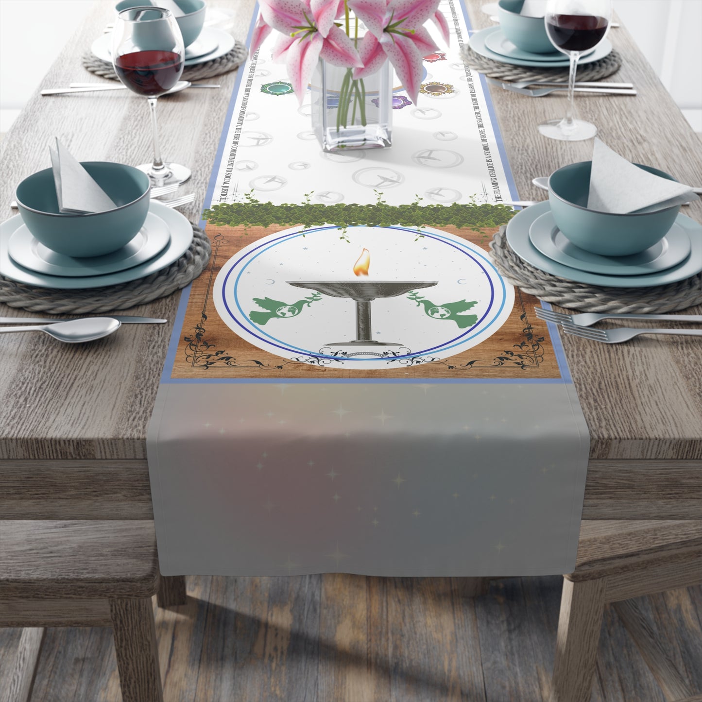 The Flaming Chalice | UUs / CUUPs Feast | Table Runner (Cotton, Poly)