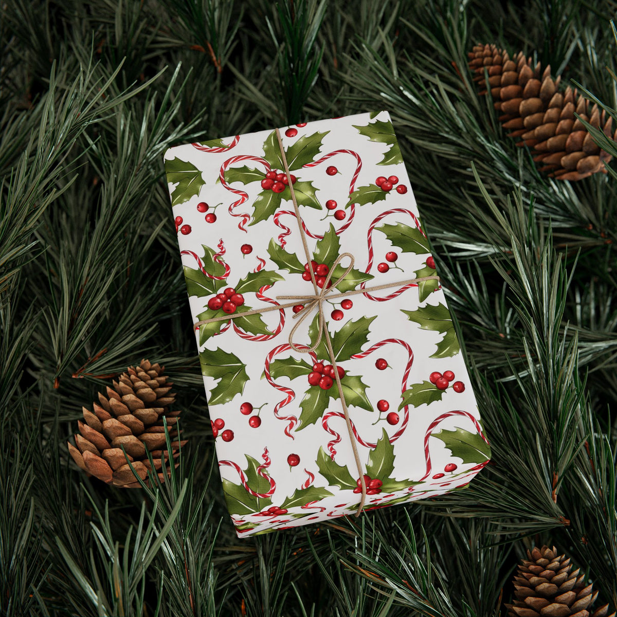 Holly & Candy Cane Wrapping Paper