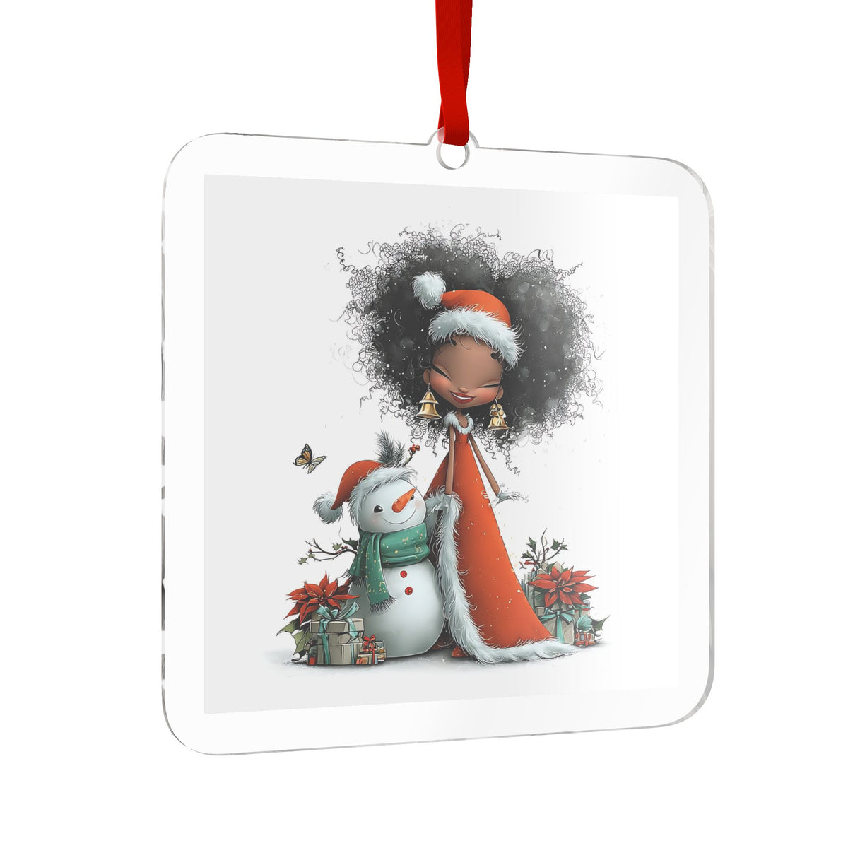 Christmas Girl with Snowman Acrylic Ornament