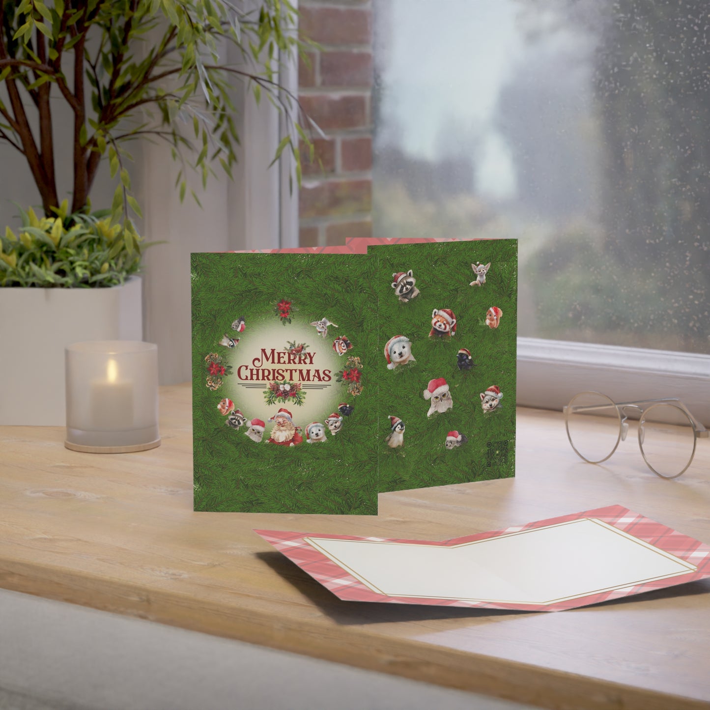 Merry Christmas | Santa and Critters | Santa Loves Animals - Blank Holiday Cards (1, 10 pcs)