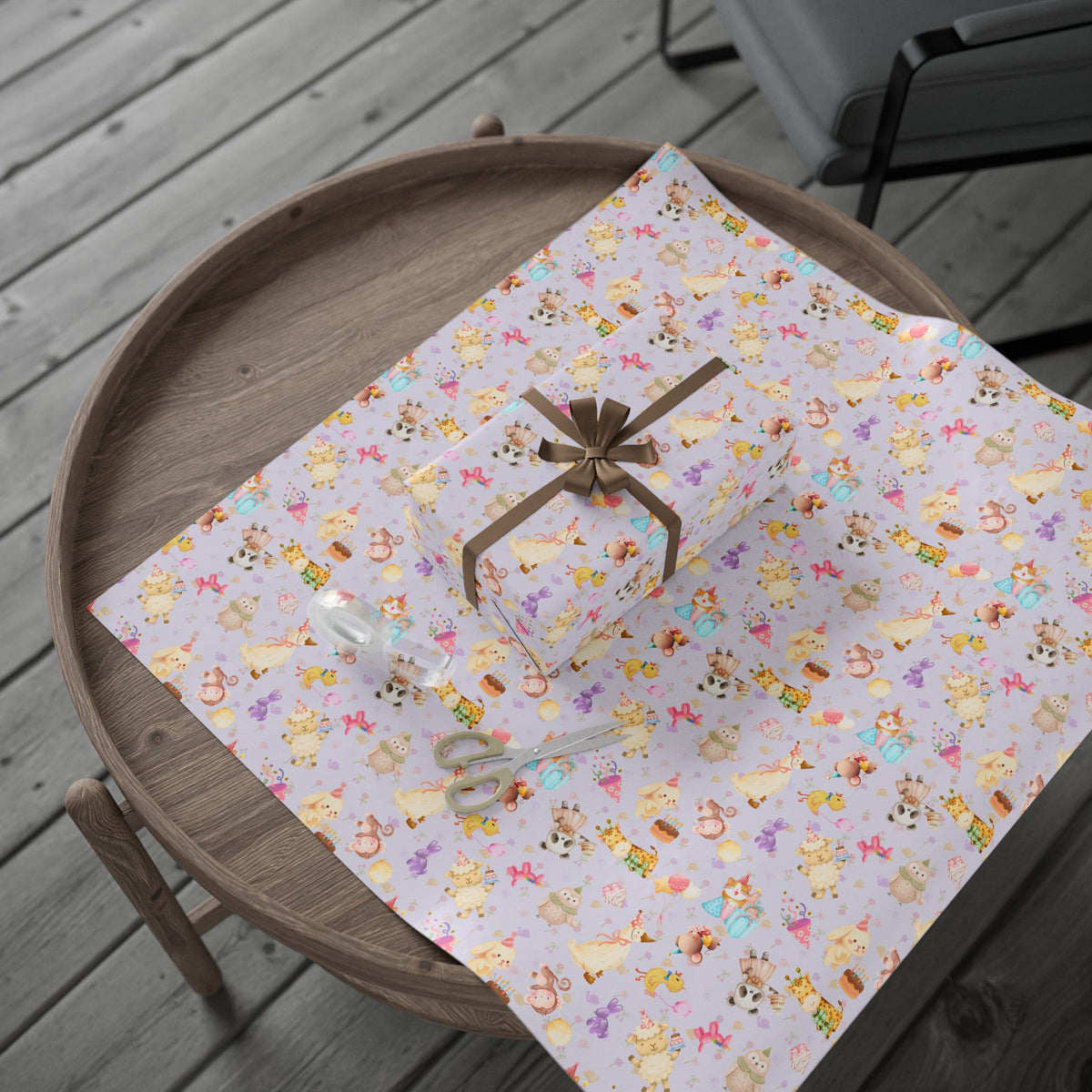 Cutie Critters Lavender Party | Birthday Kids Gift Wrap Roll | Animal Party Wrapping Paper