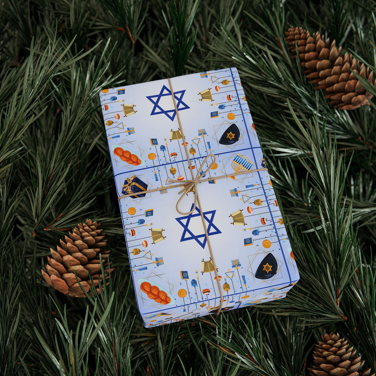 Hanukkah Wrapping Paper Roll – Menorah, Dreidel & Star of David Holiday Gift Wrap