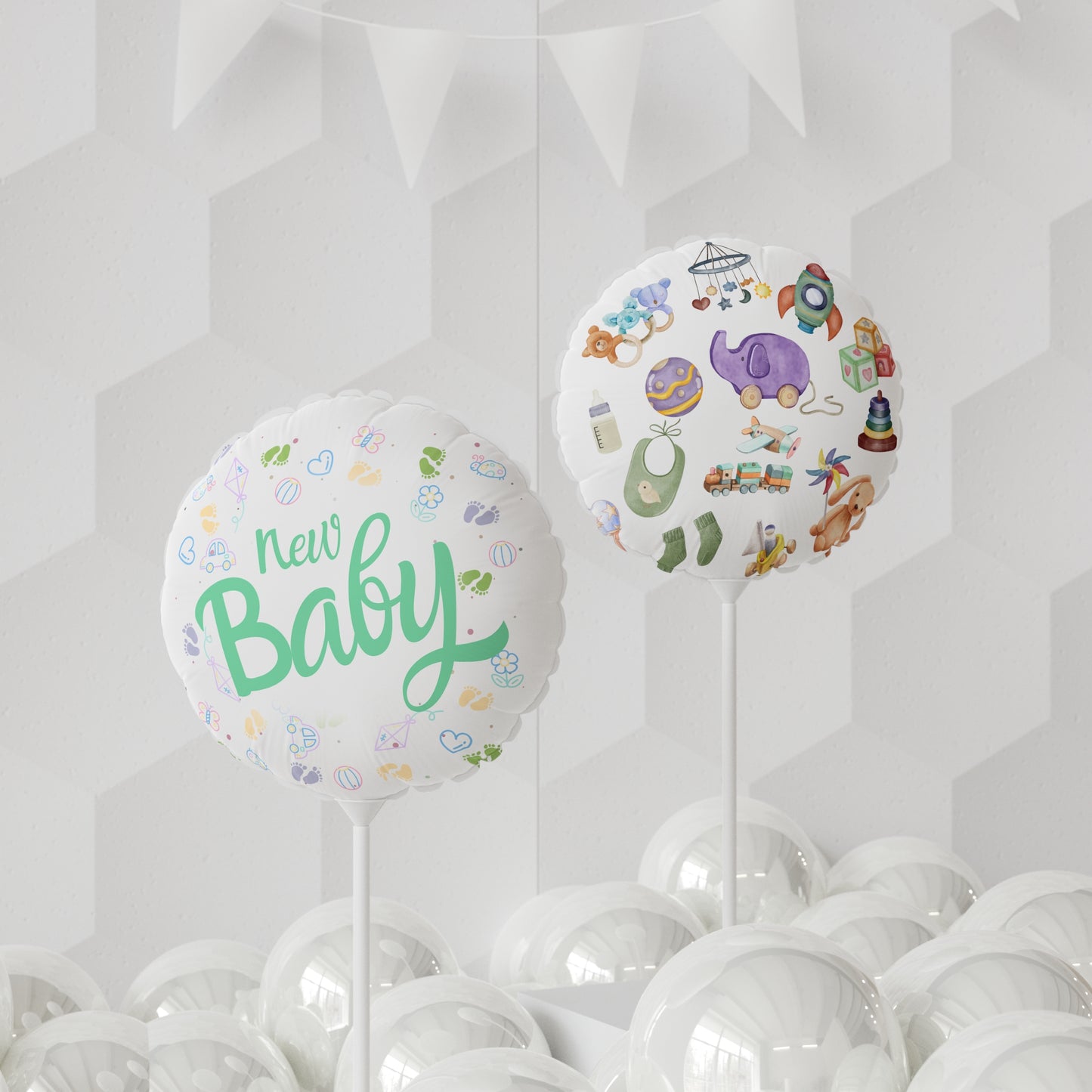 New Baby - Neutral | New Arrival Balloon (Round and Heart-shaped), Air Only 11"