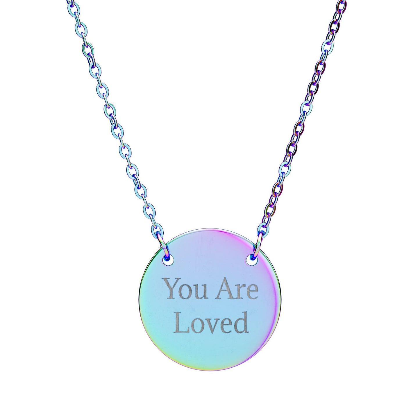 Engraved Circle Necklace - "You Are Loved" Personalized Necklace, Customized Pendant, Meaningful Gift,