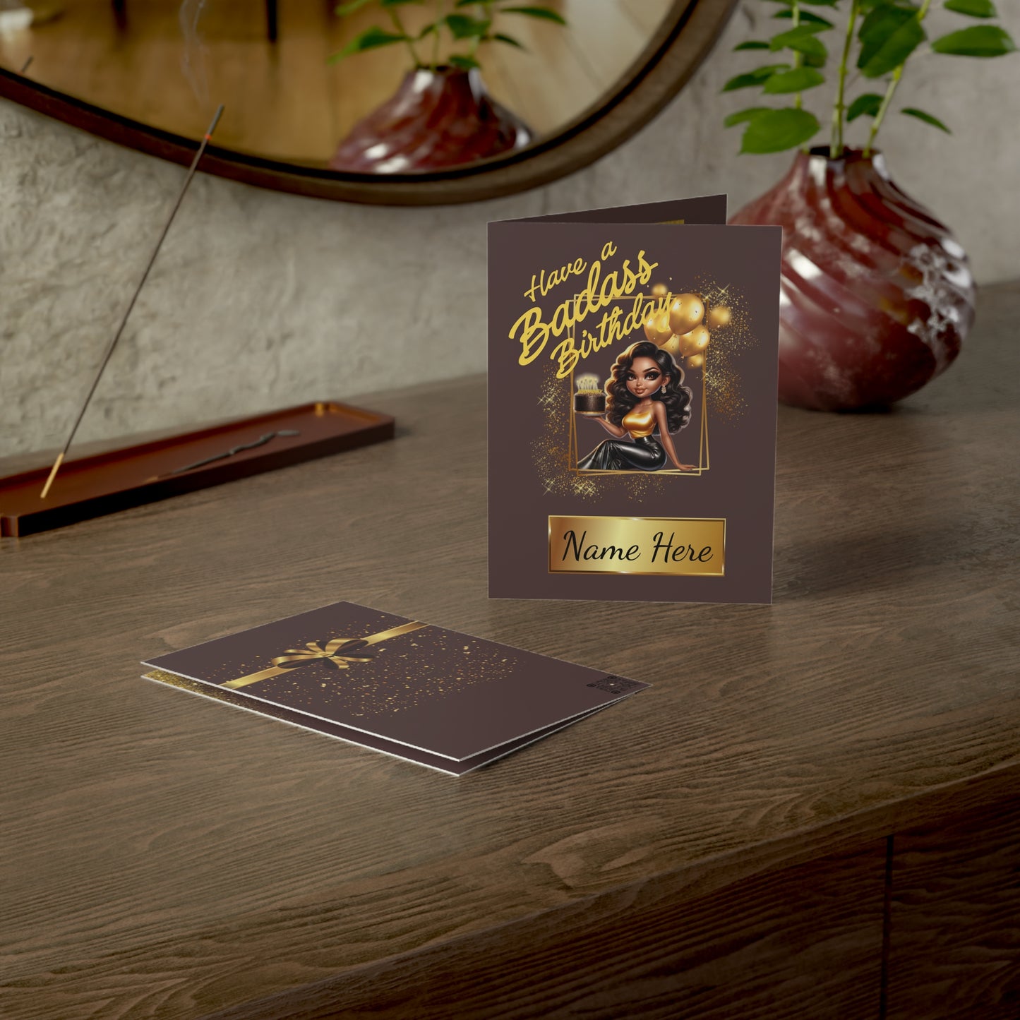 Badass Birthday (Queen) Cards | Custom B-Day | Unapologetic Black (1, 10 pcs)