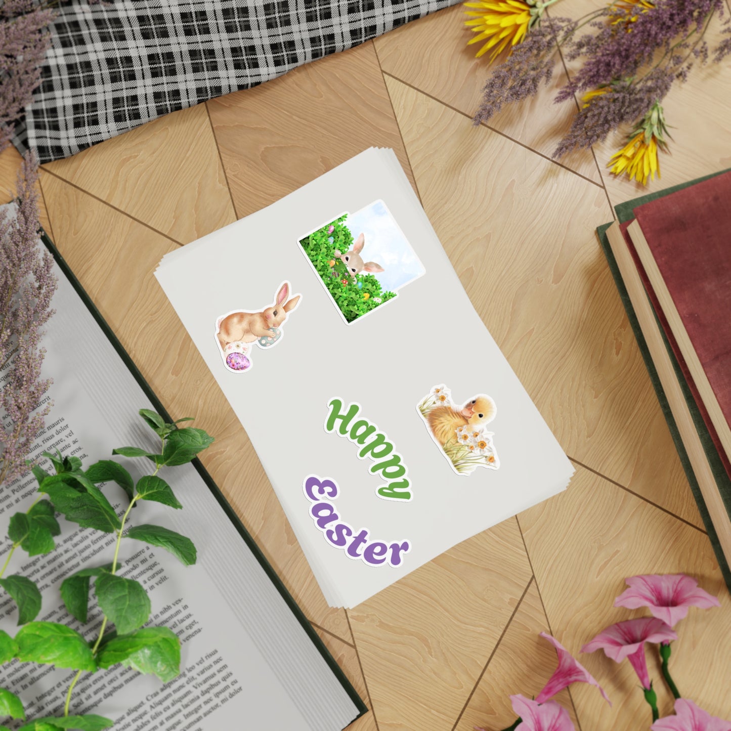 Easter Bunny & Duck Sticker Sheet — 5pc Pastel "Happy Easter" Pack