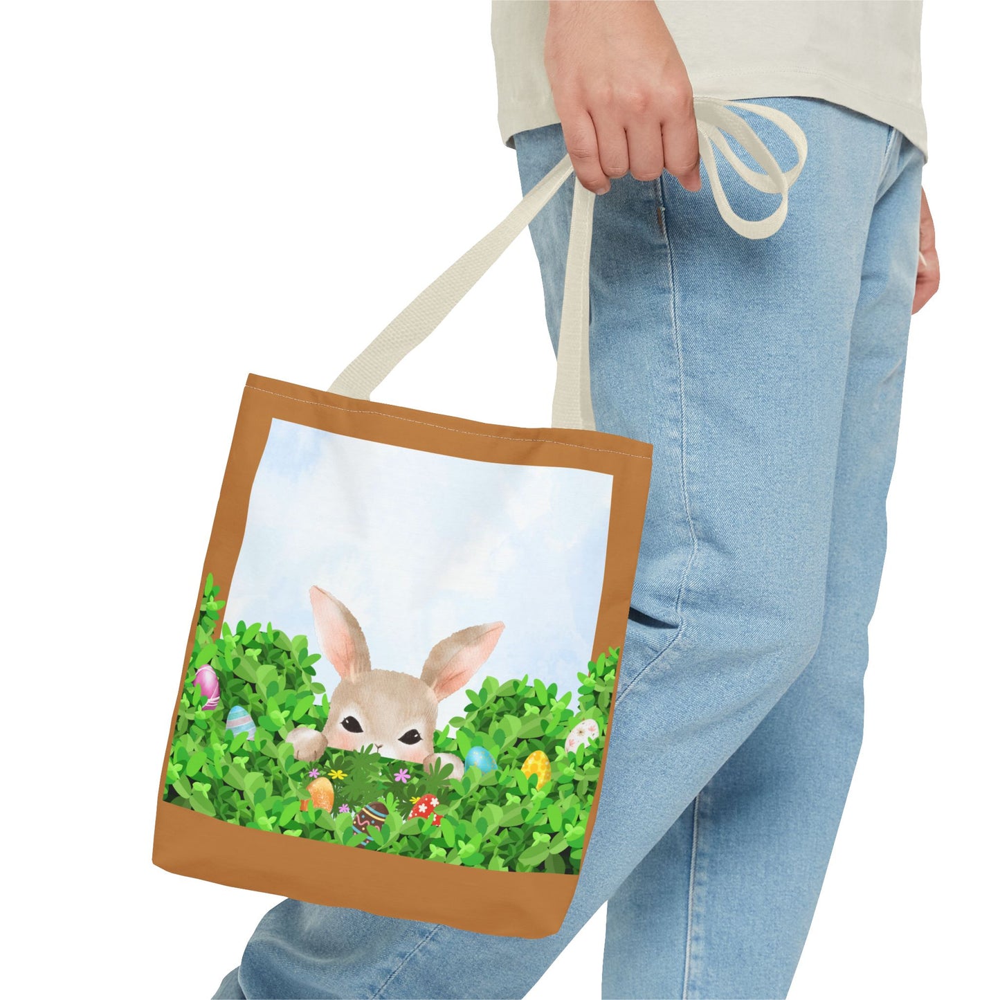 Easter Bunny Tote Bag – Cute Bunny in Garden Egg Hunt | AOP Tote 13” x 13”