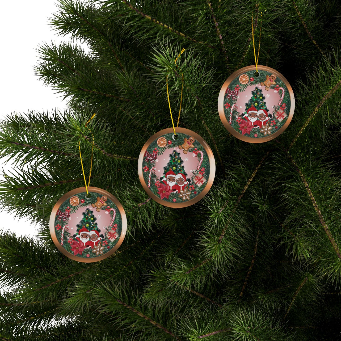 Happy Holiday | Santa Family | Heirloom Ceramic Ornaments (1pc, 3pcs, 5pcs, 10pcs)