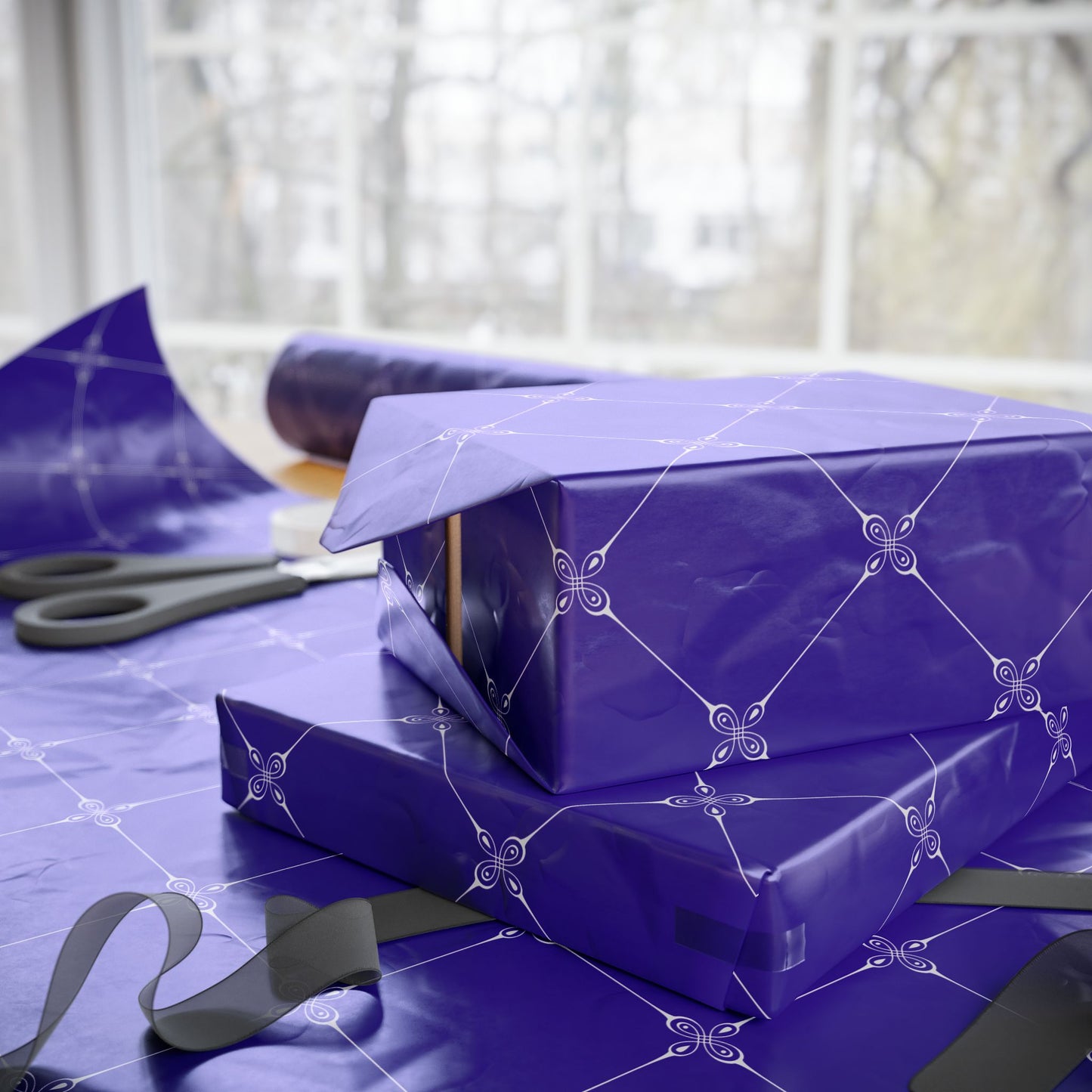 Lattice Navy Wrapping Paper |  Simply Elegance Gift Wrap