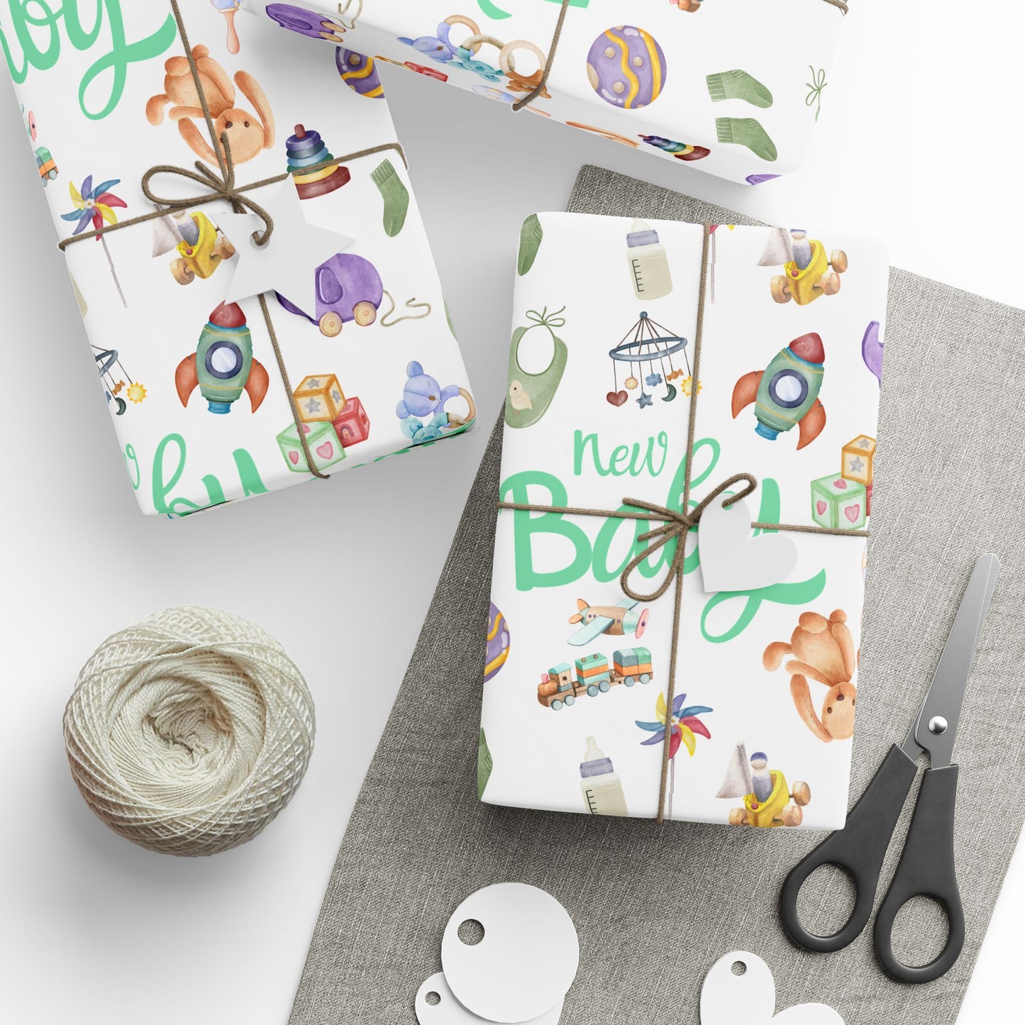 Neutral New Baby Wrapping Paper — Light Green & Lavender Baby Shower Gift Wrap