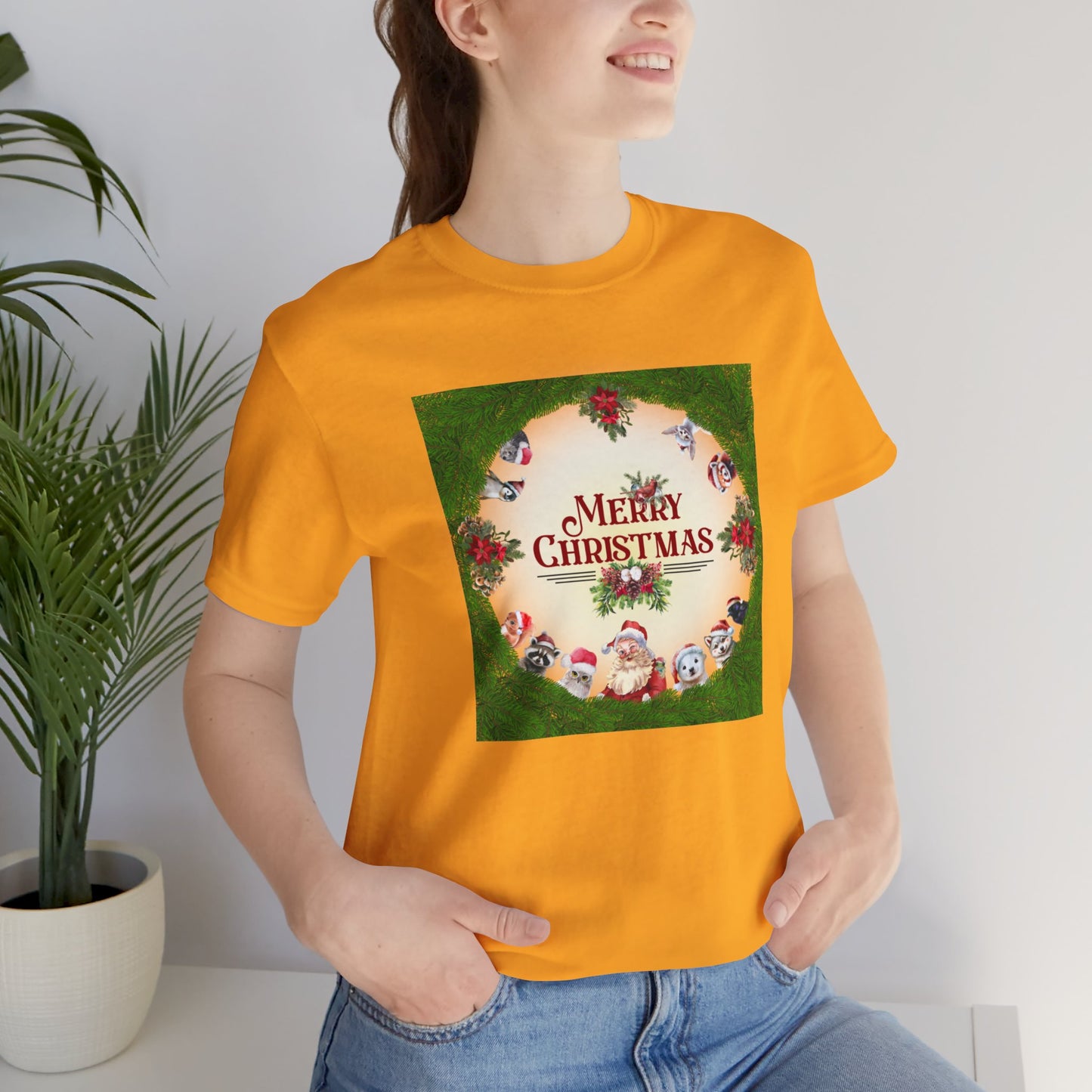 Santa and Critters / Christmas Short Sleeve Tee | Unisex Jersey