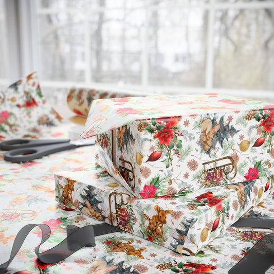 Vintage Forest and Floral Gift wrap | Winter Season Wrapping Paper