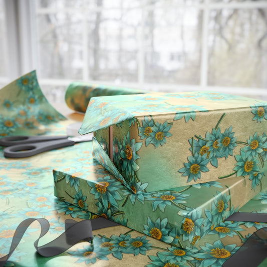 Teal Rustic Paper Gift Wrap | Decor Paper for All Use | Floral Vintage Collage Wrapping Paper & Flowers Gift Wrap