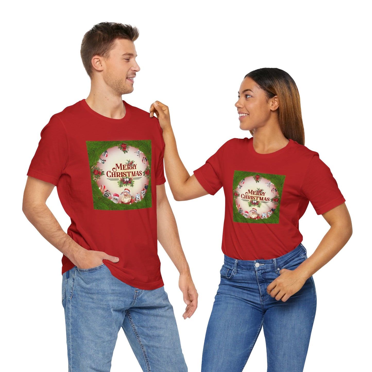 Santa and Critters / Christmas Short Sleeve Tee | Unisex Jersey