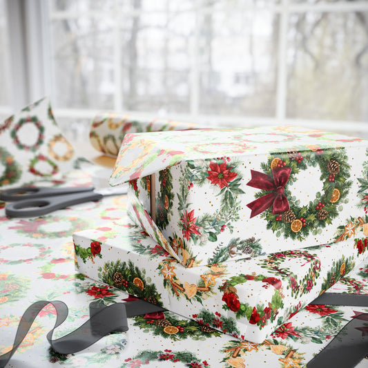 Holiday Adornments Gift Wrap | Holiday Wreaths | Winter Season Wrapping Paper