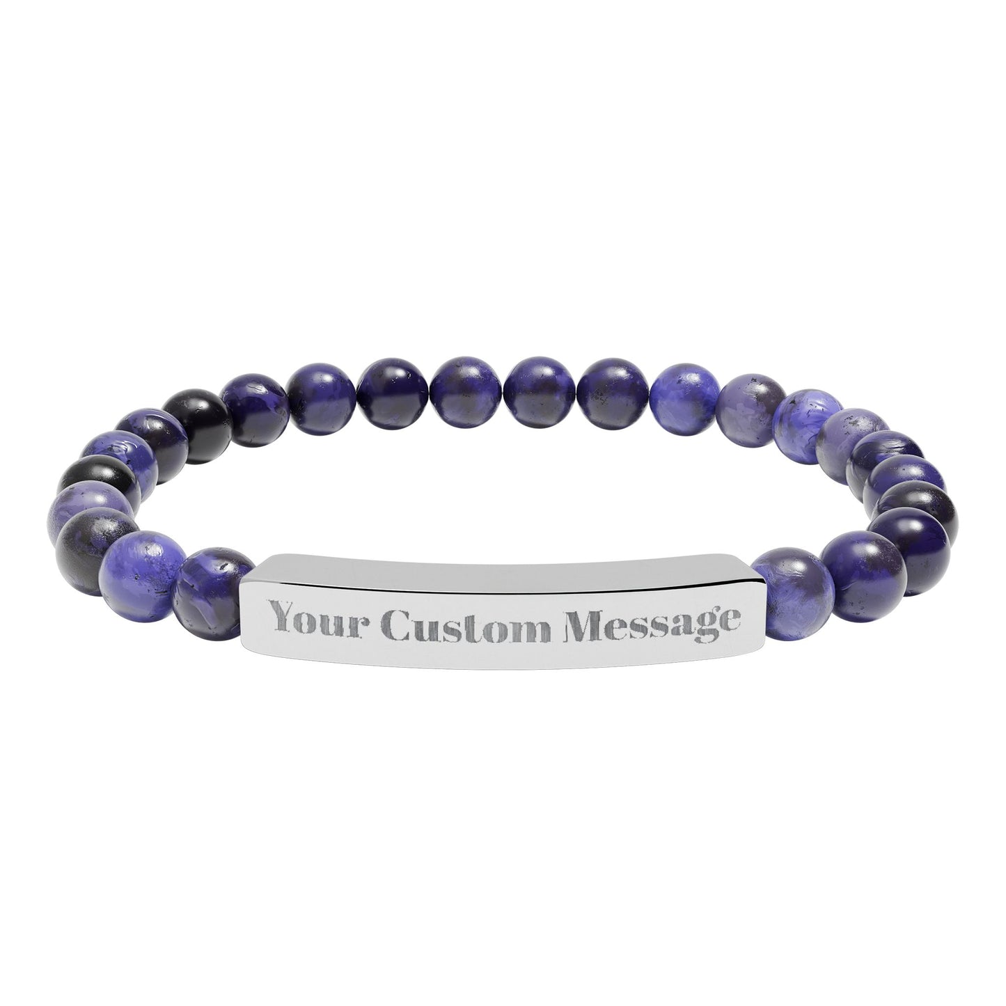 Custom Engravable Natural Stone Bead Bracelet — Custom Message Bar