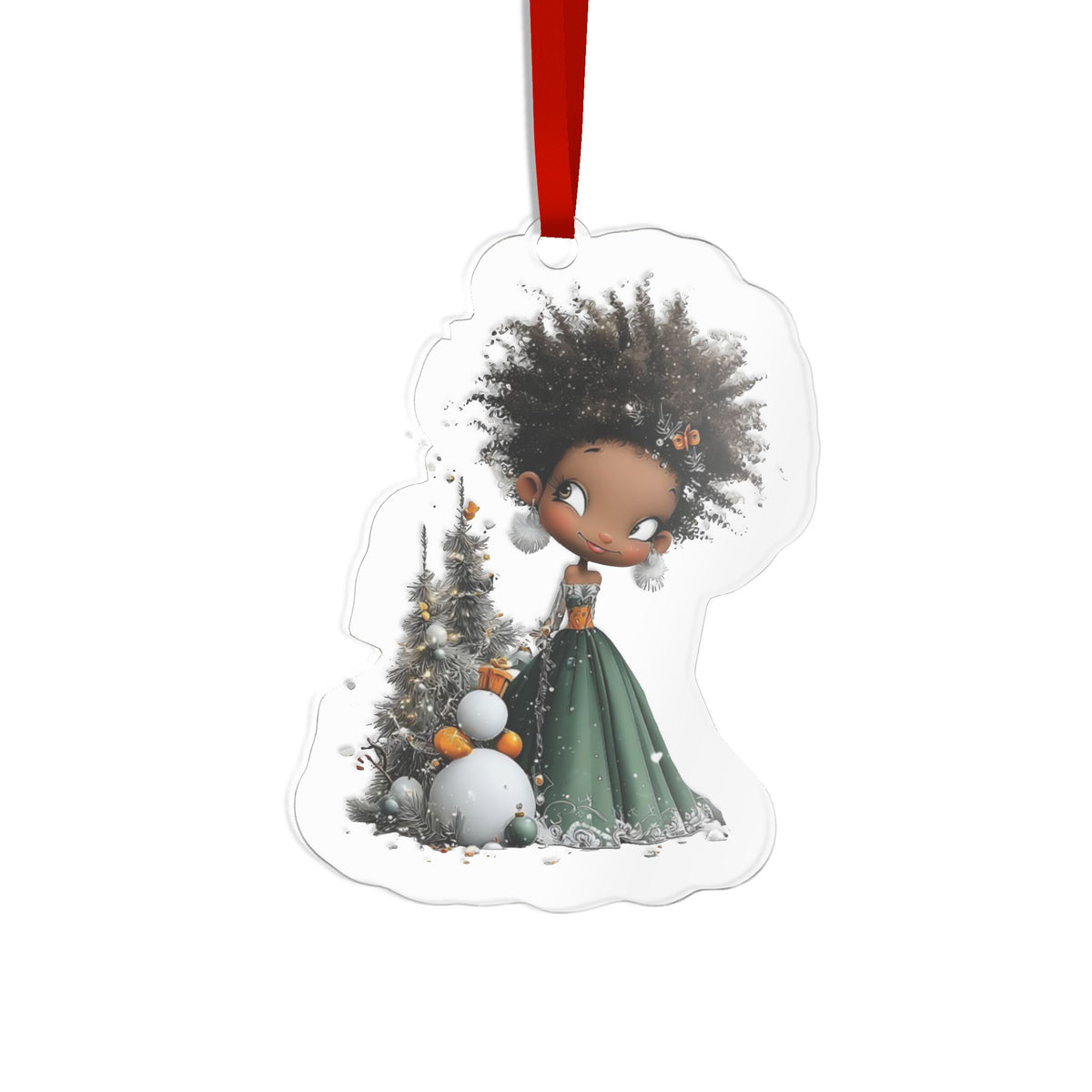 Christmas & Green Dressed Girl Acrylic Ornament