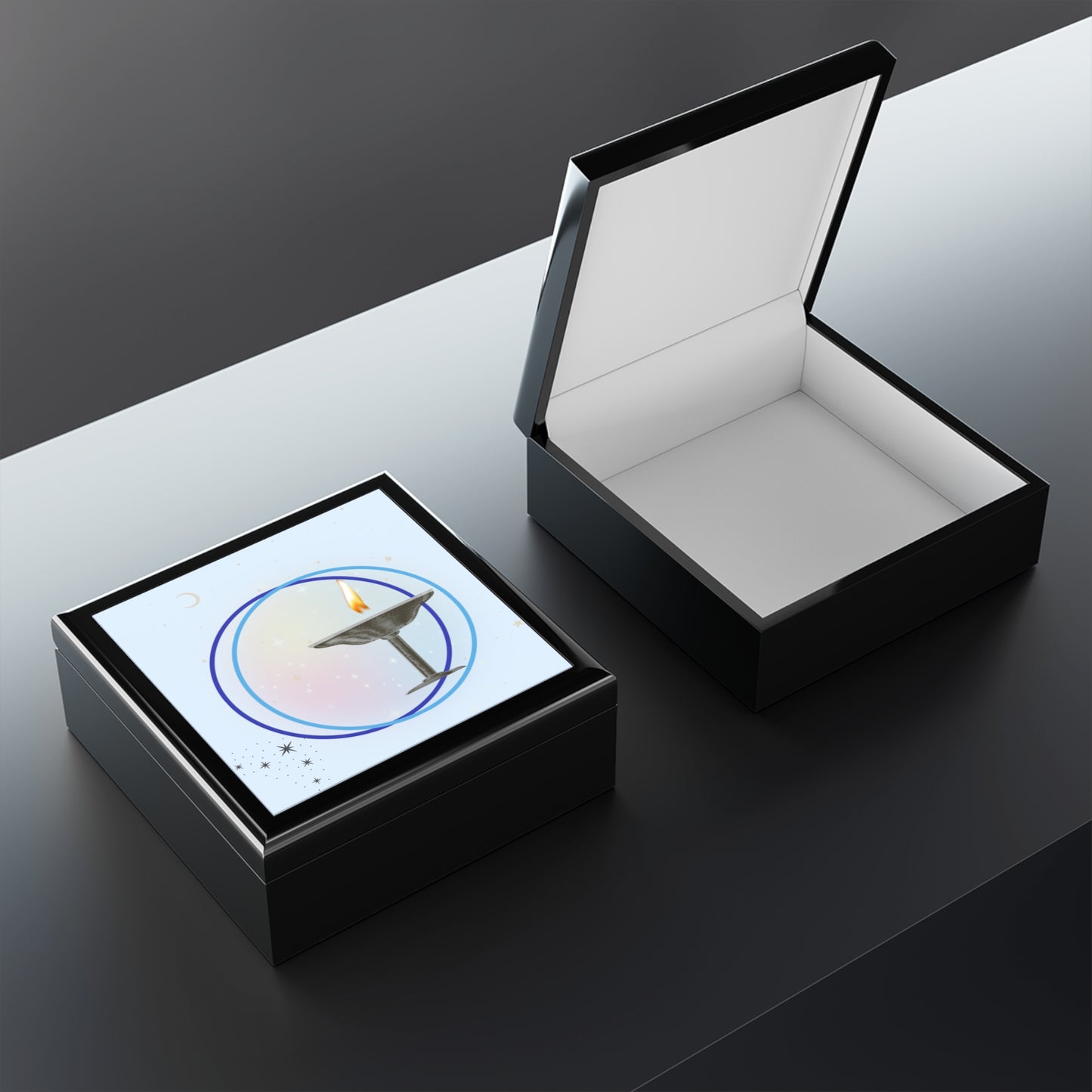Flaming Chalice Jewelry Box | Midnight Starry Design