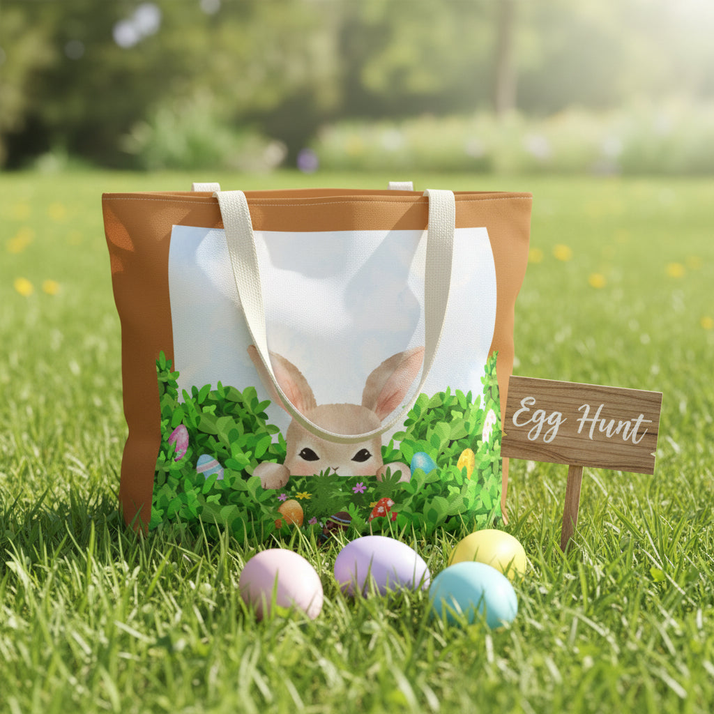 Easter Bunny Tote Bag – Cute Bunny in Garden Egg Hunt | AOP Tote 13” x 13”