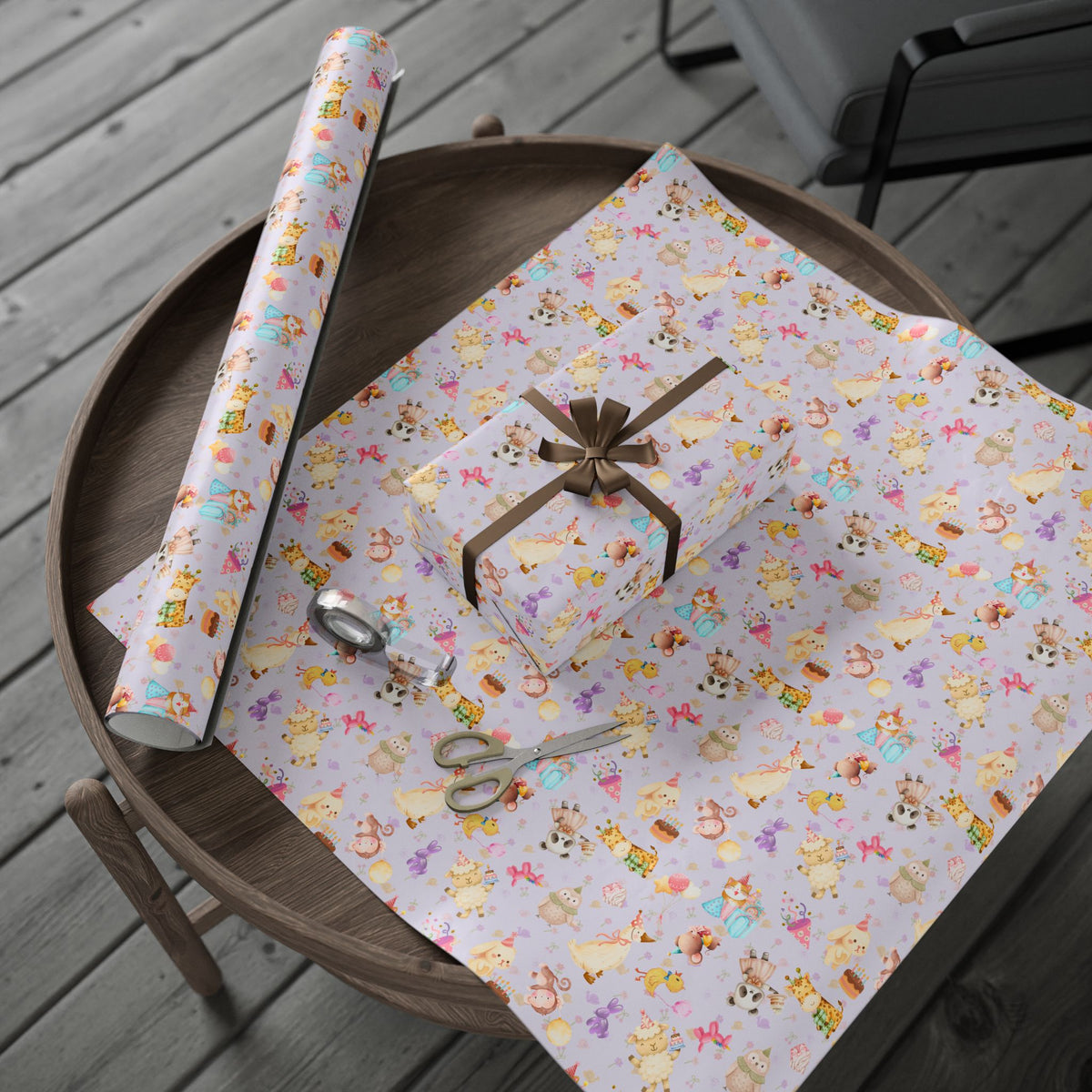 Cutie Critters Lavender Party | Birthday Kids Gift Wrap Roll | Animal Party Wrapping Paper