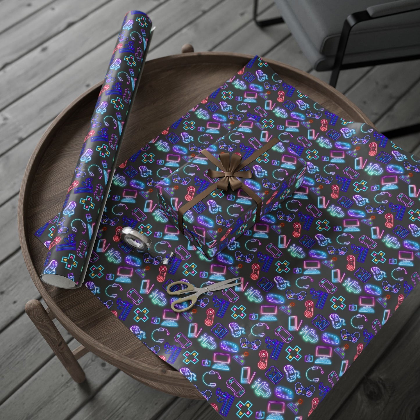 Neon Gamers Den Gift Wrap | Join Like Subscribe Now | Gamers Lifetime Membership Wrapping Paper