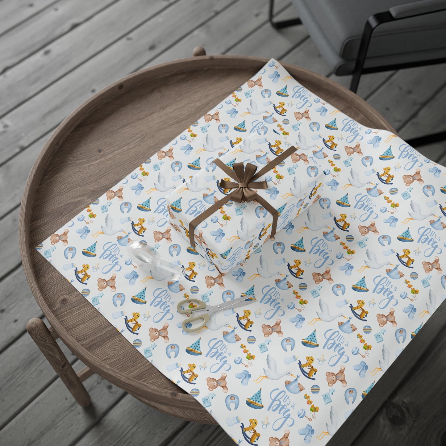 Baby Shower Gift Wrap — "It’s a Boy" Light Blue Wrapping Paper