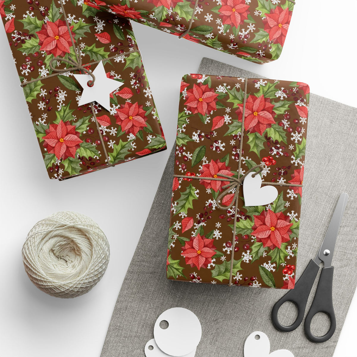 Poinsettia Snow Garden | Holiday Patterns Wrapping Paper