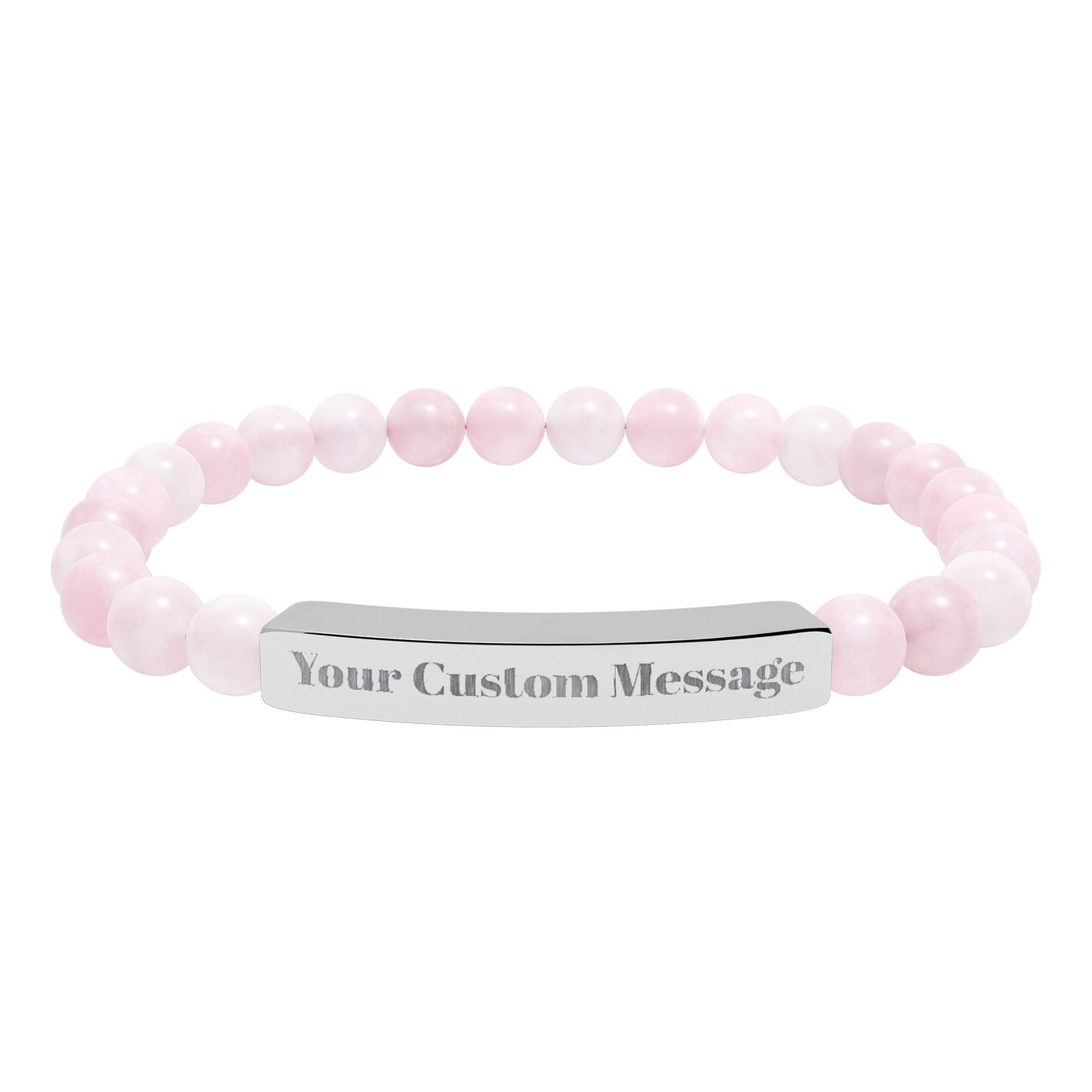 Custom Engravable Natural Stone Bead Bracelet — Custom Message Bar
