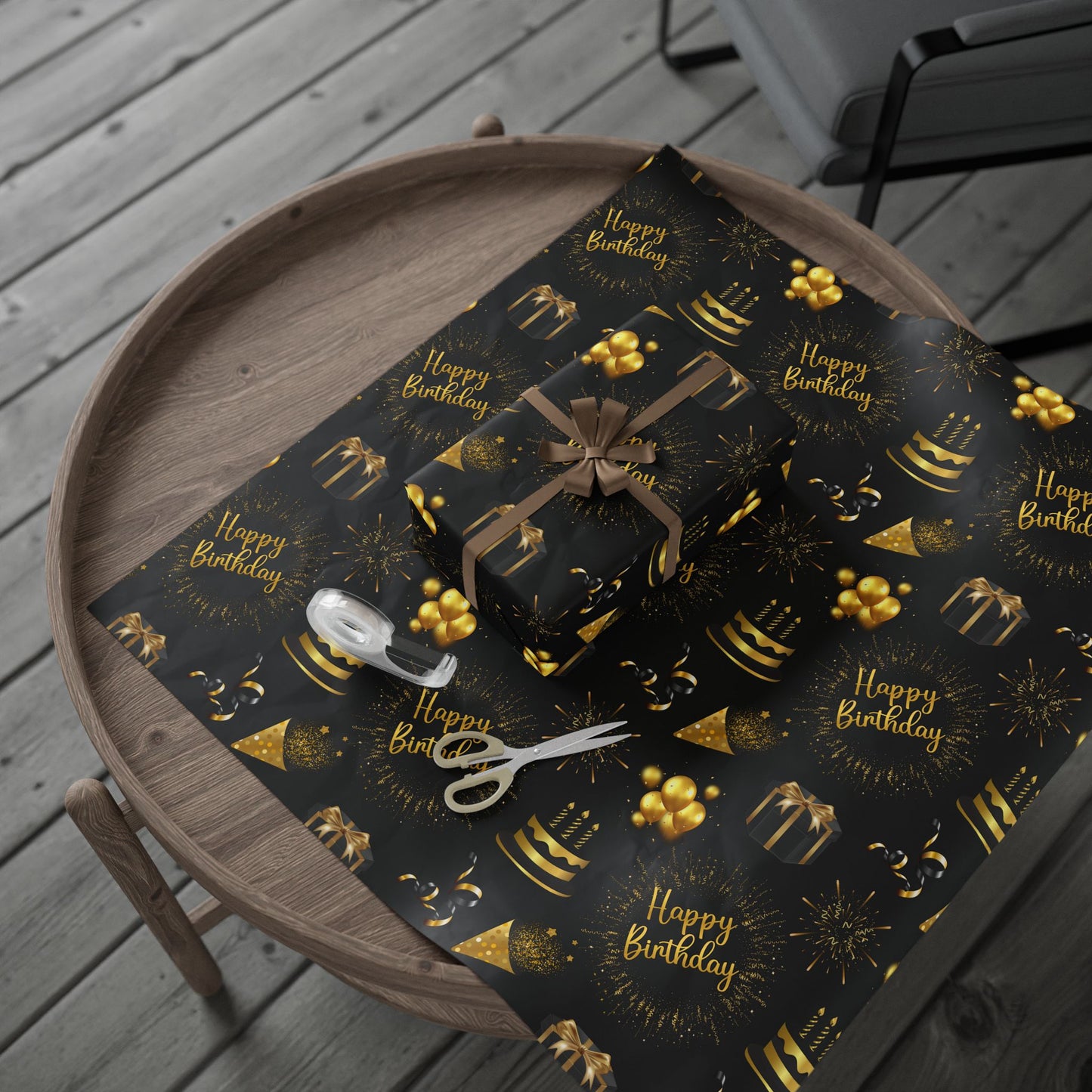 Birthday of Gold | Black and Gold | For All Age Wrapping Papers