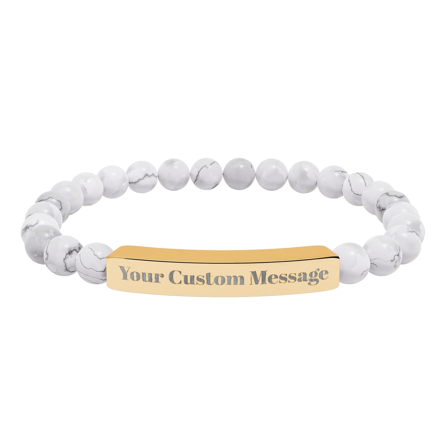 Custom Engravable Natural Stone Bead Bracelet — Custom Message Bar