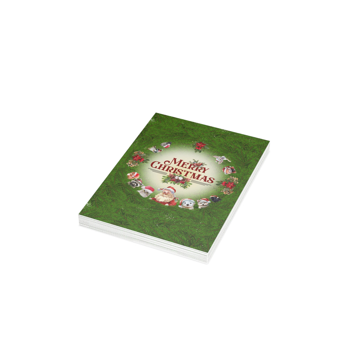 Santa and Critters | Merry Christmas Peek a Pine | Greeting Cards
