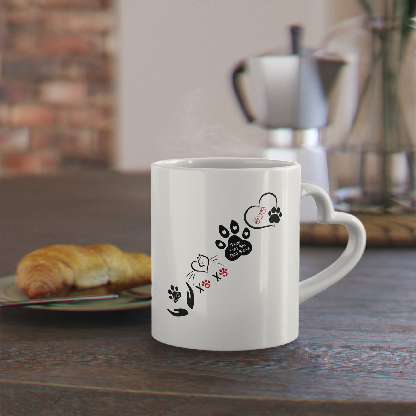 Cute Cats & Hearts | Four Paws Love Cat Coffee Cup | Heart-Shaped Mug