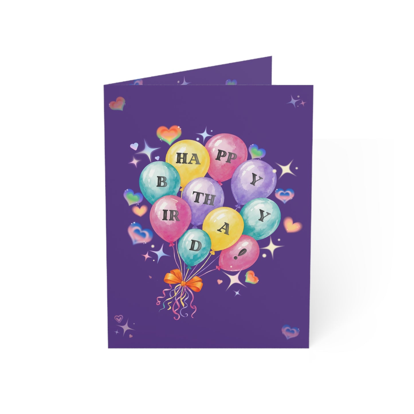 Birthday Balloon Greeting Card | Colorful Happy Birthday | Balloon Bouquet on Purple (1pc, 10pc)