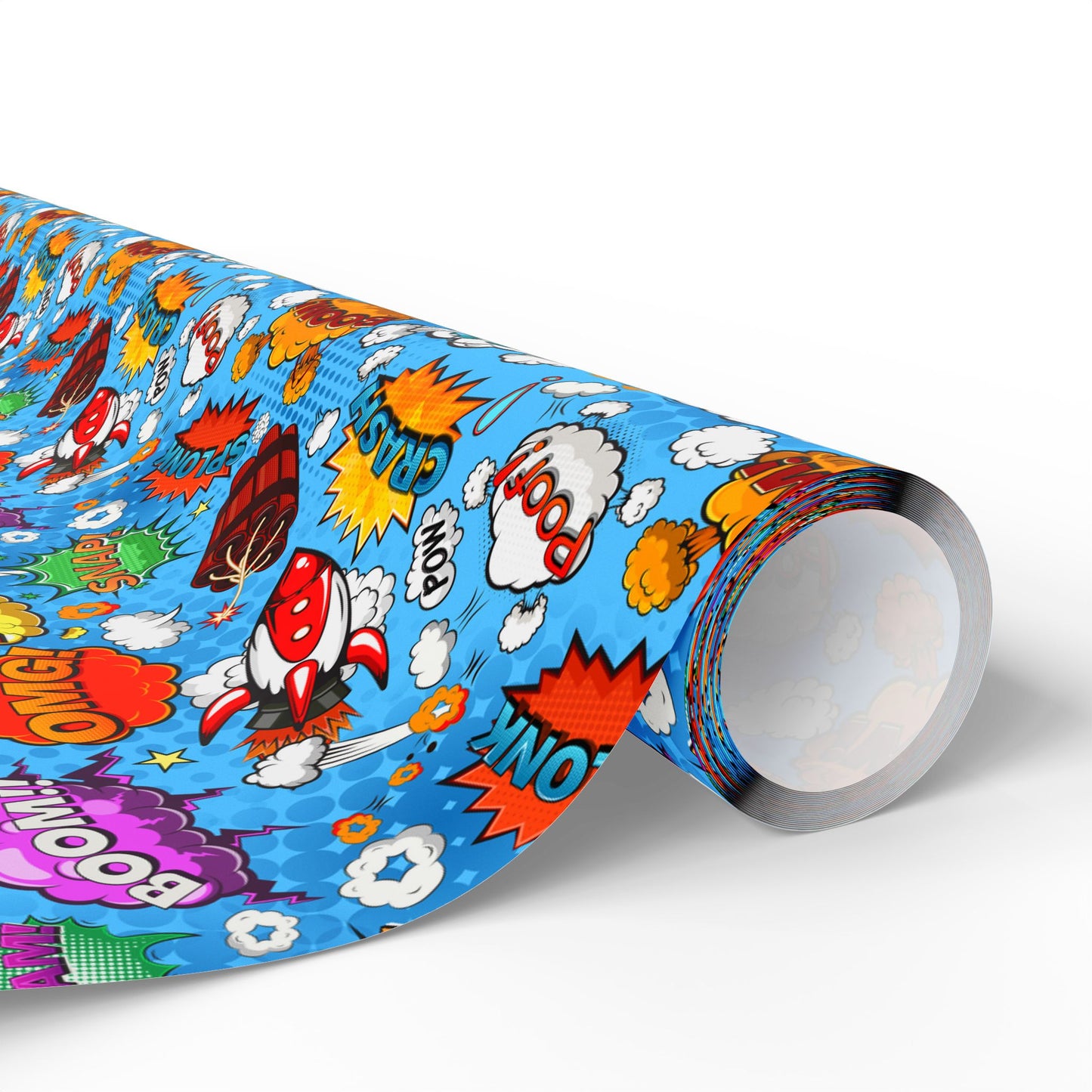 Comics Run Loose Gift Wrap | Comic Rocket Wrapping Paper Roll | Colorful Pop Art Graphic Exploration