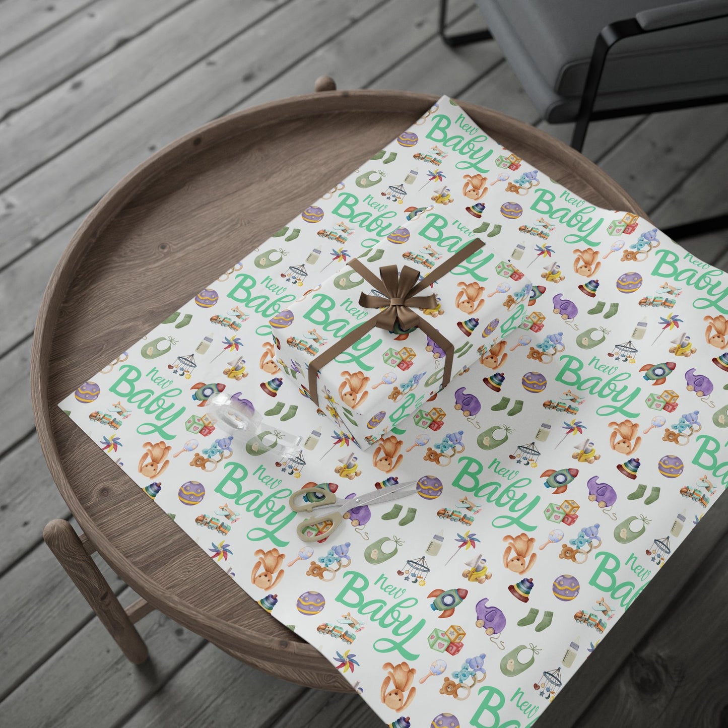 Neutral New Baby Wrapping Paper — Light Green & Lavender Baby Shower Gift Wrap