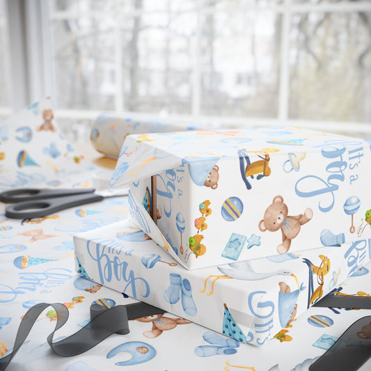 Baby Shower Gift Wrap — "It’s a Boy" Light Blue Wrapping Paper