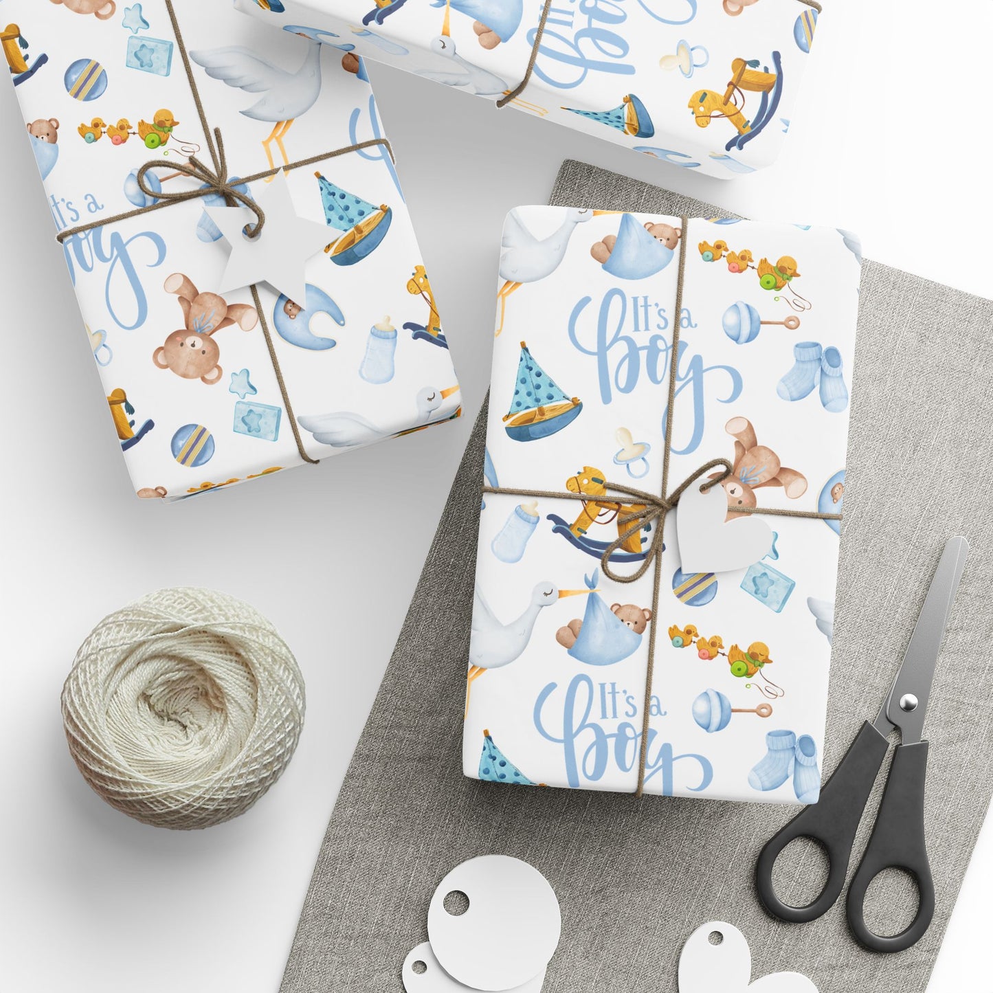 Baby Shower Gift Wrap — "It’s a Boy" Light Blue Wrapping Paper