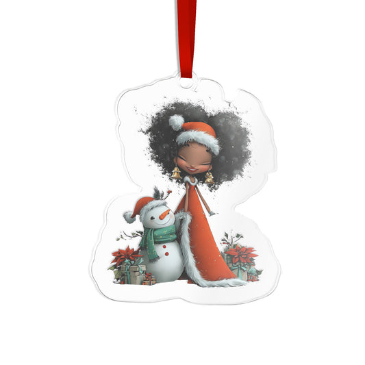 Christmas Girl with Snowman Acrylic Ornament