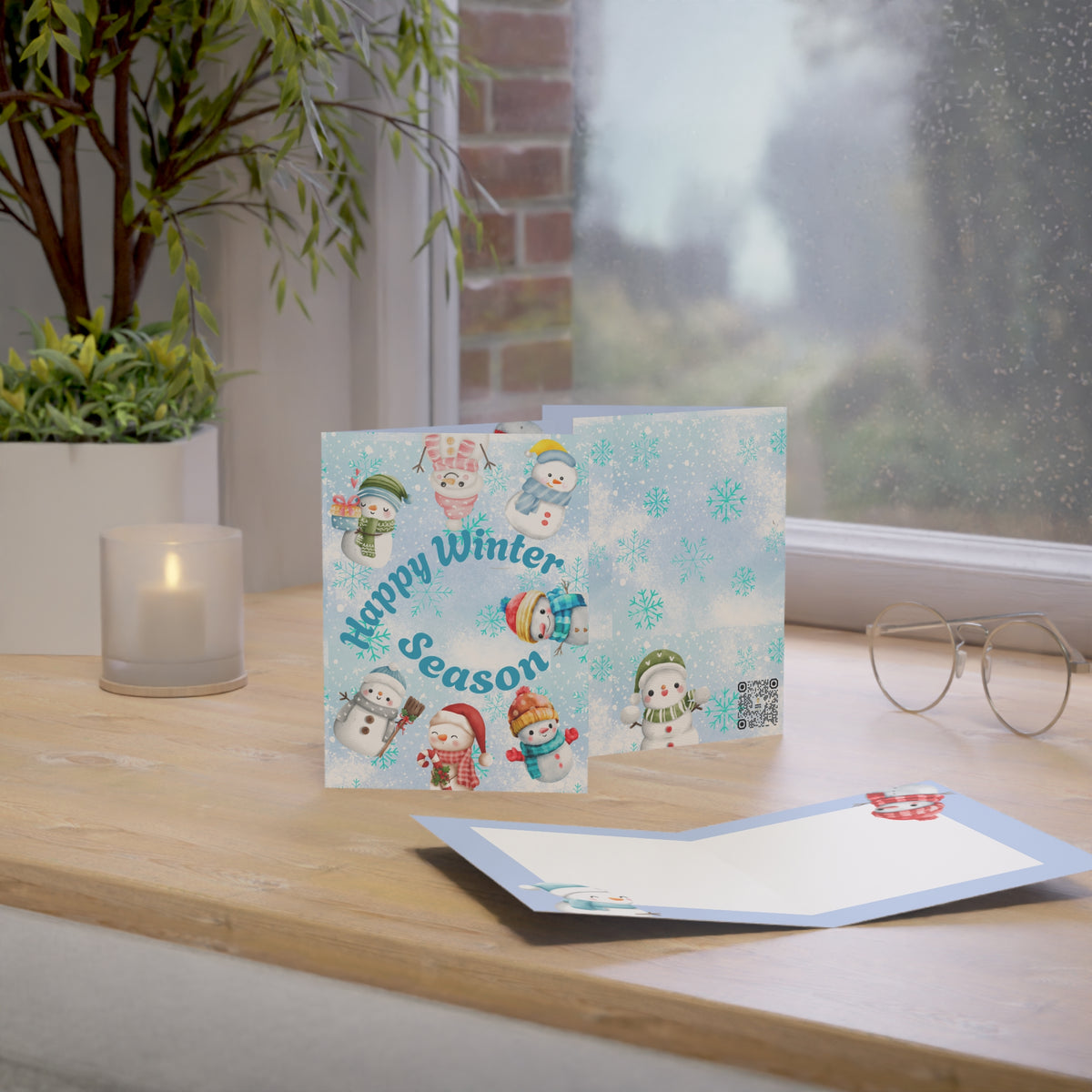 Snowmen at Play | Delightful & Personalized Winter Season Greeting Cards (1, 10 pcs)