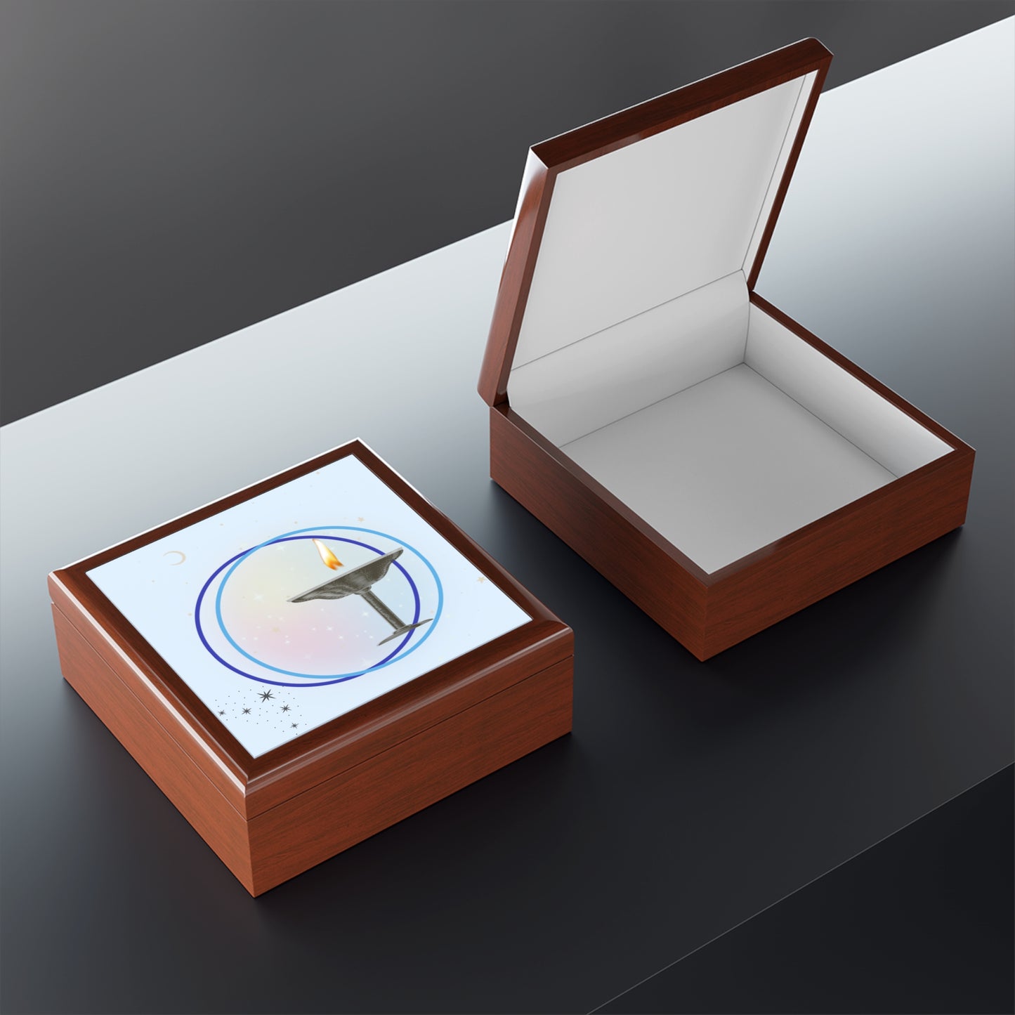 Flaming Chalice Jewelry Box | Midnight Starry Design