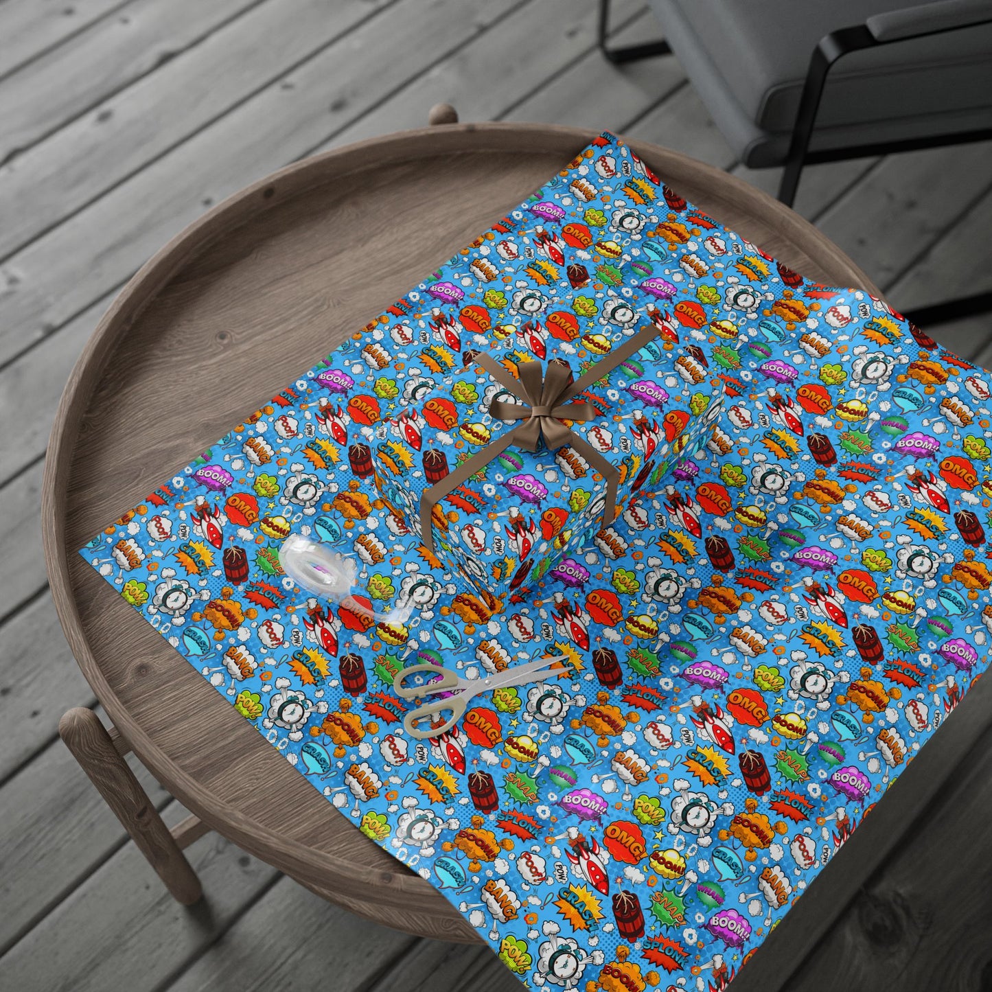 Comics Run Loose Gift Wrap | Comic Rocket Wrapping Paper Roll | Colorful Pop Art Graphic Exploration