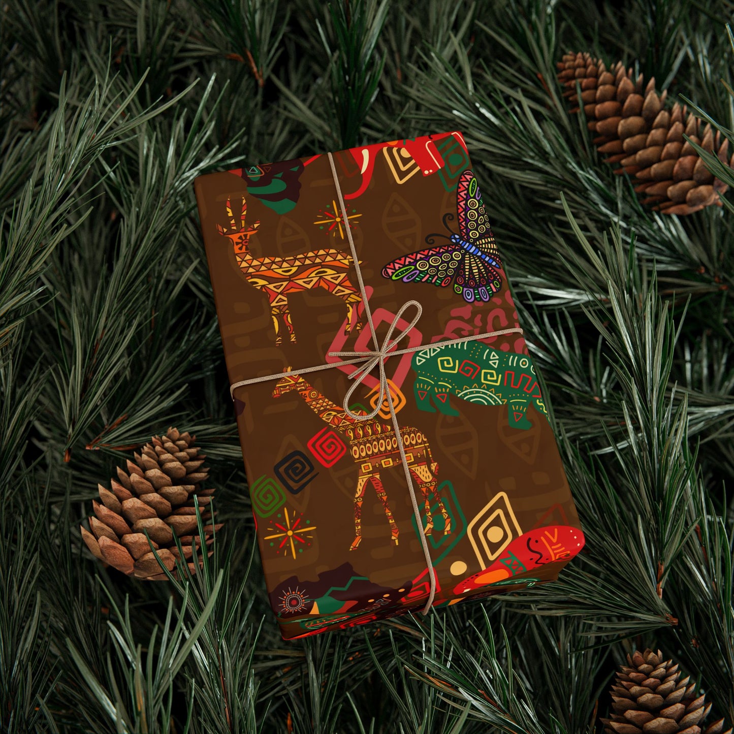 Wrapping Papers - Savannah Safari (Deep Earth) Animals and Africa Prints Gift Wrap