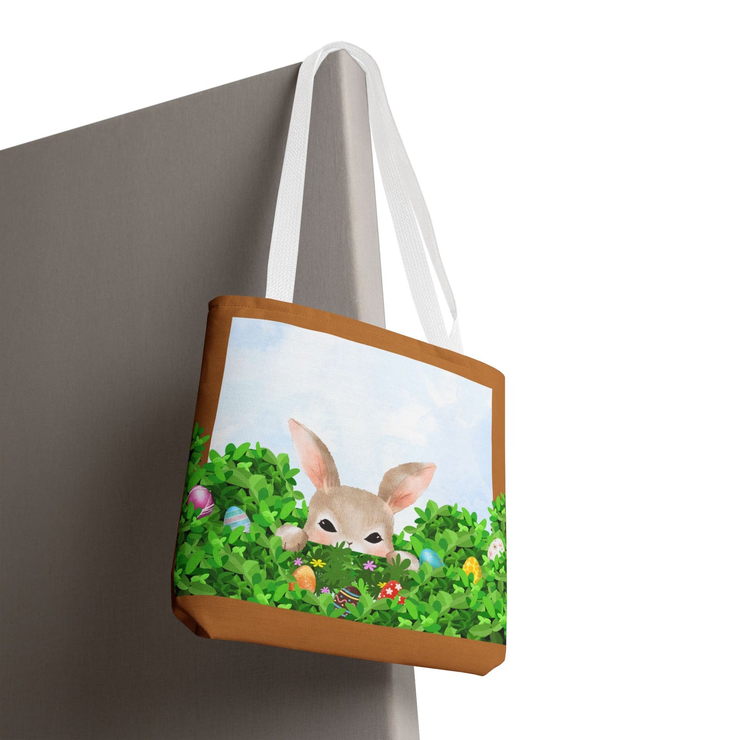 Easter Bunny Tote Bag – Cute Bunny in Garden Egg Hunt | AOP Tote 13” x 13”
