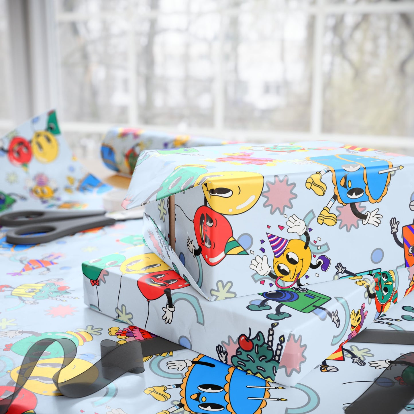Loonies Birthday Party Gift Wrap | The Blue Funnies | Cartoonist Wrapping Paper