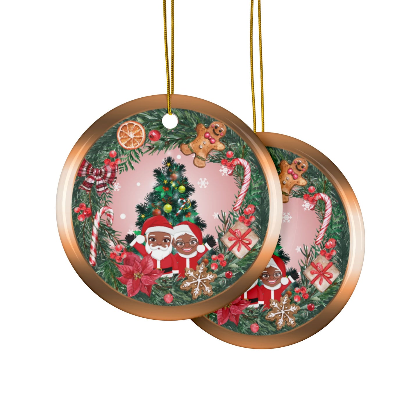Happy Holiday | Santa Family | Heirloom Ceramic Ornaments (1pc, 3pcs, 5pcs, 10pcs)