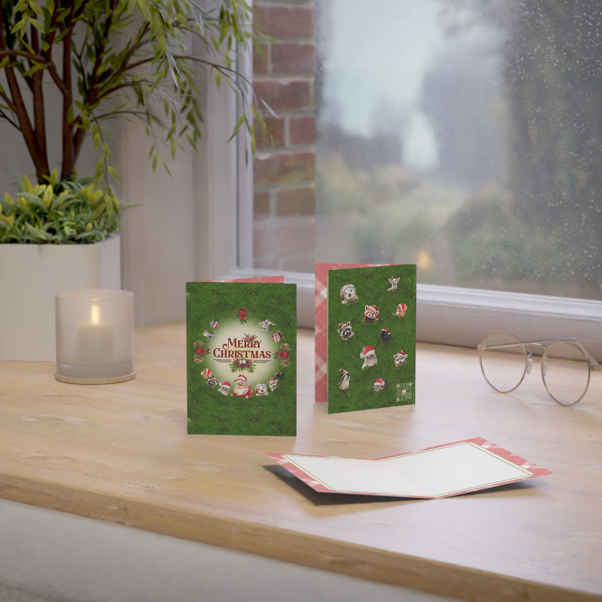 Santa and Critters | Merry Christmas Peek a Pine | Greeting Cards