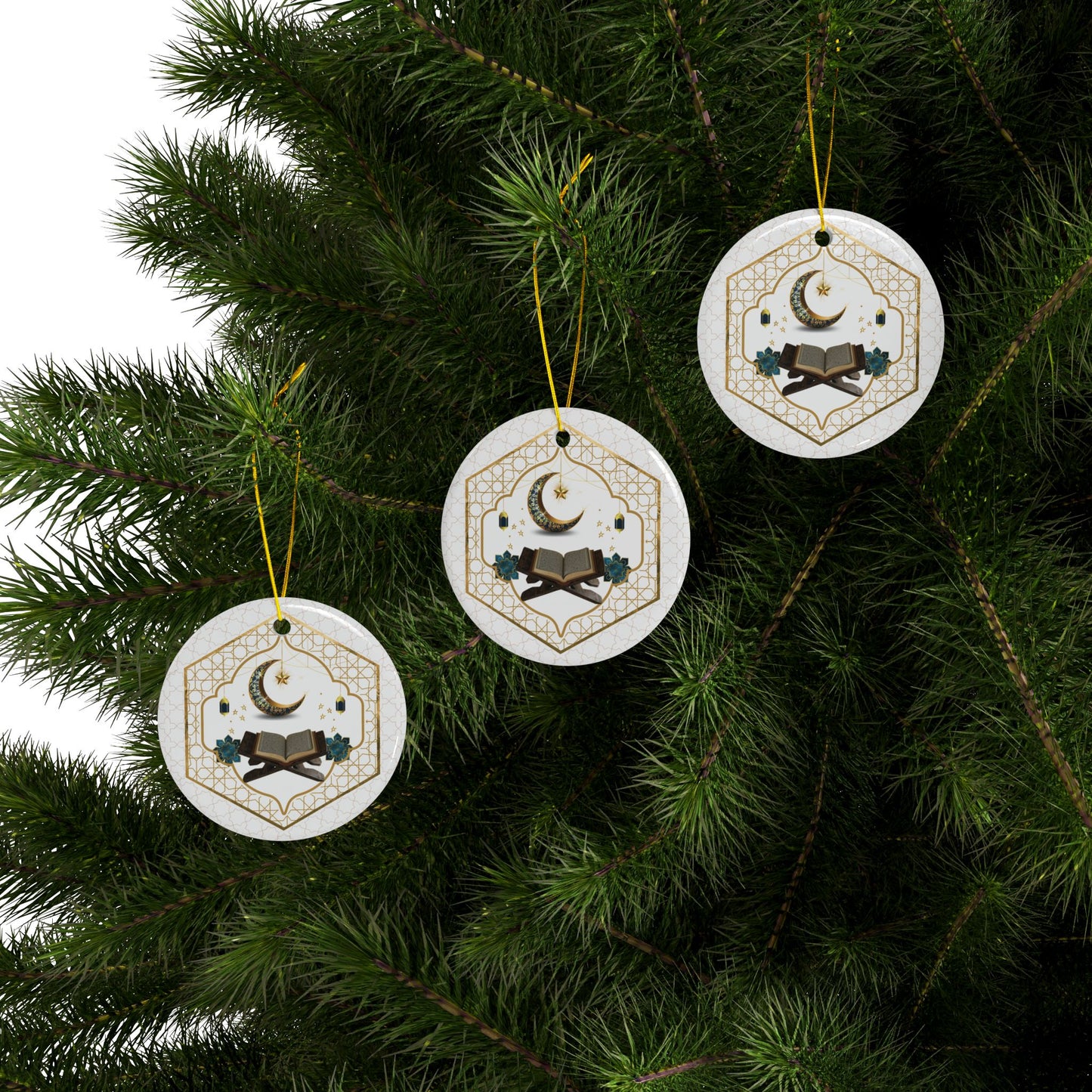 White & Gold | Muslim Inspired | Heirloom Ceramic Ornaments (1pc, 3pcs, 5pcs, 10pcs)