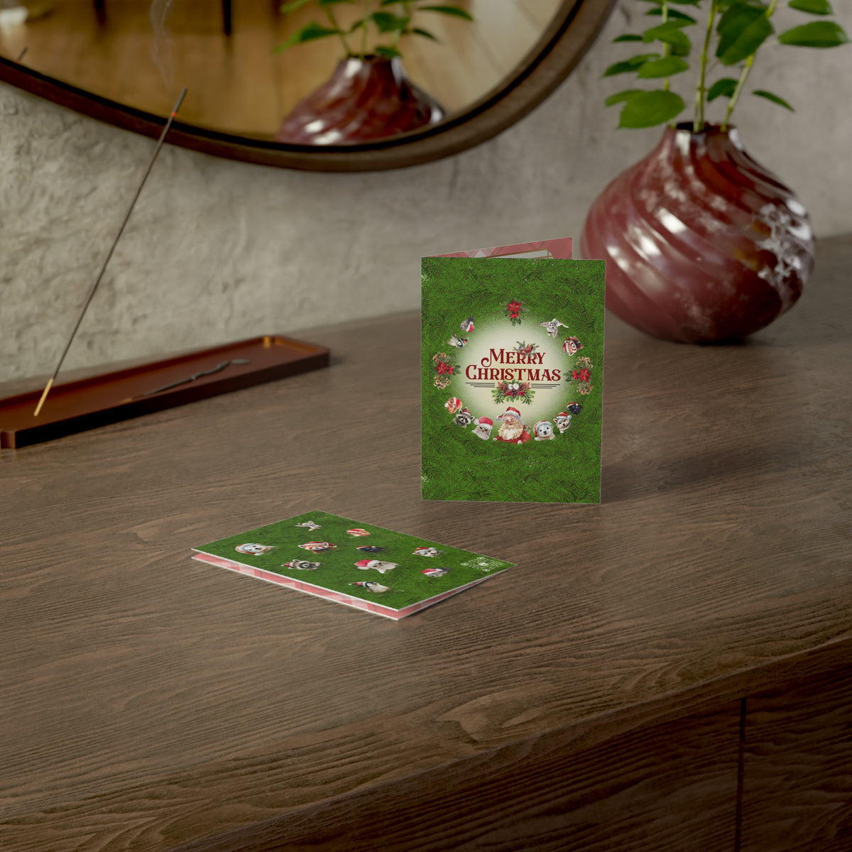 Santa and Critters | Merry Christmas Peek a Pine | Greeting Cards