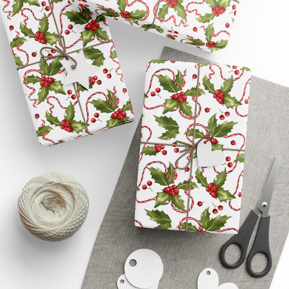 Holly & Candy Cane Wrapping Paper